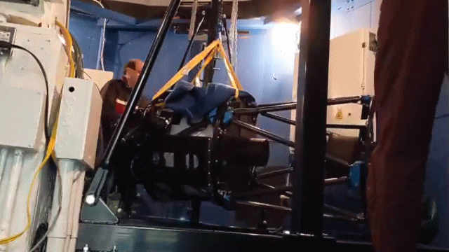 Short animation of Dave and Tiffany in the Observatory dome with the Burke-Gaffney Observatory telescope on the ground, attached to a crane.